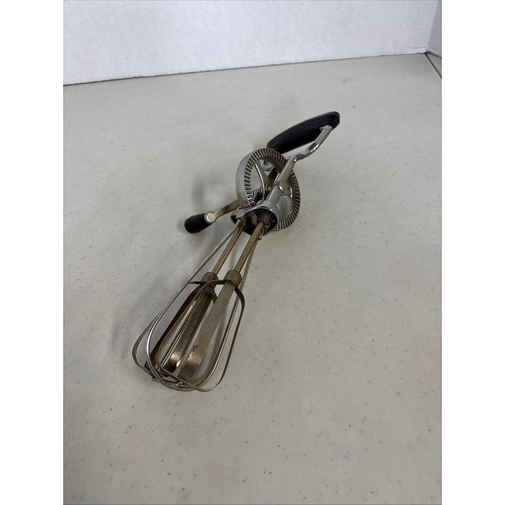Vintage EKCO Hand Crank Egg Beater‎ Stainless Steel Manual Rotary Mixer USA Made